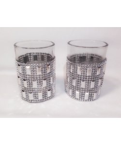 Skleněný svícen se stříbrnou aplikací - sada 2 ks