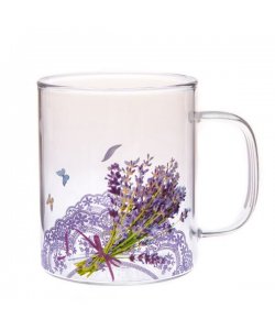 Skleněný hrnek - levandule, 410ml, 6/48