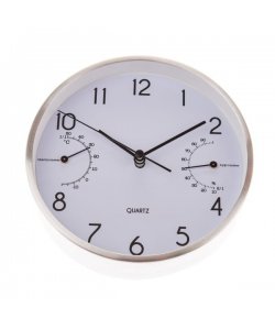 Hodiny na zeď/na stůl s teploměrem a vlhkoměrem - 15cm (hliník), 1/40