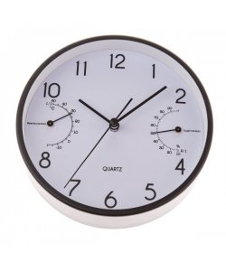 Hodiny na zeď/na stůl s teploměrem a vlhkoměrem - 15cm (hliník), 1/40