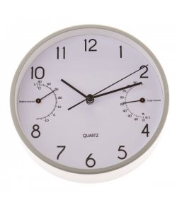 Hodiny na zeď/na stůl s teploměrem a vlhkoměrem - 15cm (hliník), 1/40